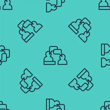 Black line Two sitting men talking icon isolated seamless pattern on green Illustrazione stock