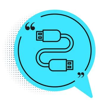 Black line USB cable cord icon isolated on white background. Connectors and Illustrazione stock