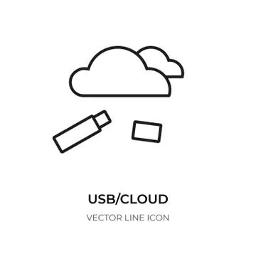 Black line usb cloud icon storage flash web vector Stock Illustration