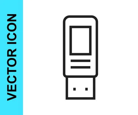 Black line USB flash drive icon isolated on white background. Vector Stock Illustration