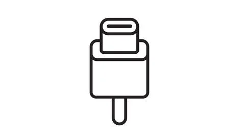 Black Line USB‑C Plug Icon Stock Illustration