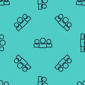 Black line Users group icon isolated seamless pattern on green background. Group Stock Illustration