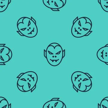 Black line Vampire icon isolated seamless pattern on green background. Happy Stock Illustration