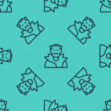 Black line Vampire icon isolated seamless pattern on green background. Happy Stock Illustration