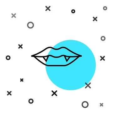 Black line Vampire teeth icon isolated on white background. Happy Halloween Illustrazione stock