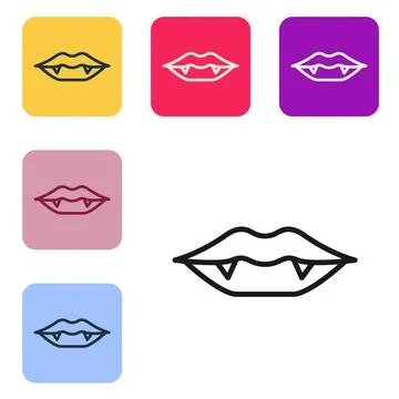 Black line Vampire teeth icon isolated on white background. Happy Halloween Illustrazione stock