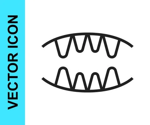 Black line Vampire teeth icon isolated on white background. Happy Halloween Illustrazione stock