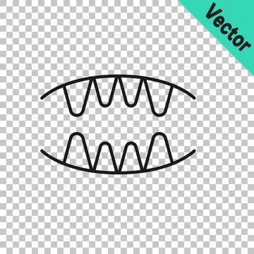 Black line Vampire teeth icon isolated on transparent background. Happy Stock Illustration