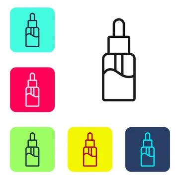 Black line Vape liquid bottle for electronic cigarettes icon isolated on wh.. Stock Illustration