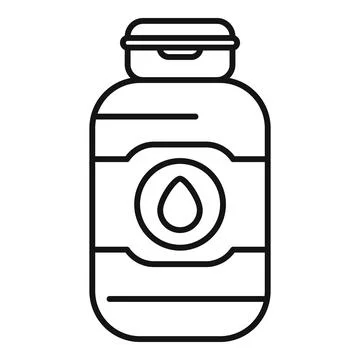 Black line vector icon of bottle with drop logo representing essential oils or Stock Illustration