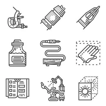 Black line vector icons for tattoo parlor Stock Illustration