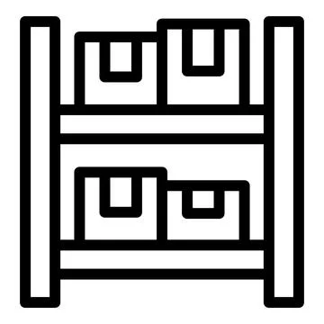 Black line vector illustration of a storage shelf with boxes, suitable for Stock Illustration