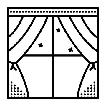 Black line vector window with curtains Stock Illustration
