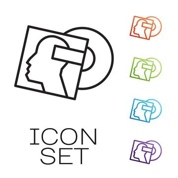 Black line Vinyl disk icon isolated on white background. Set icons colorful Stock Illustration