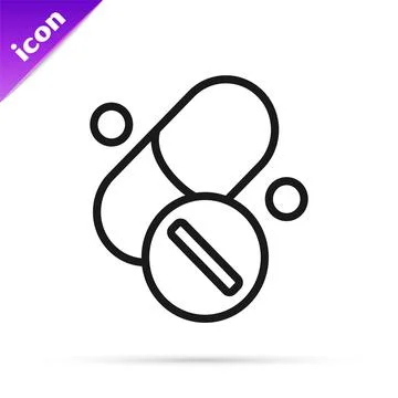 Black line Vitamin complex of pill capsule icon isolated on white background Stock Illustration