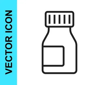 Black line Vitamin complex of pill capsule icon isolated on white backgroun.. Stock Illustration