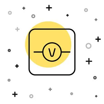 Black line Voltmeter electronic component icon isolated on white background.  Illustrazione stock