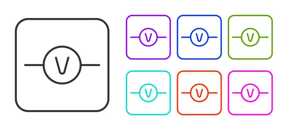 Black line Voltmeter electronic component icon isolated on white background Illustrazione stock