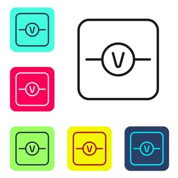 Black line Voltmeter electronic component icon isolated on white background.  Illustrazione stock
