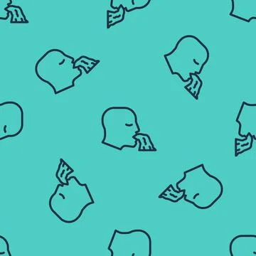 Black line Vomiting man icon isolated seamless pattern on green background Stock Illustration