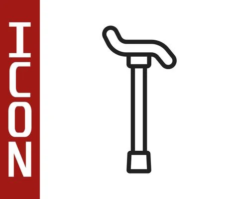 Black line Walking stick cane icon isolated on white background. Vector Illustration
