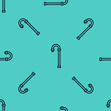 Black line Walking stick cane icon isolated seamless pattern on green backgro Illustration