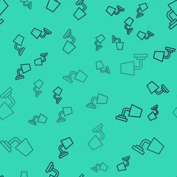 Black line Wall lamp or sconce icon isolated seamless pattern on green back.. Stock Illustration