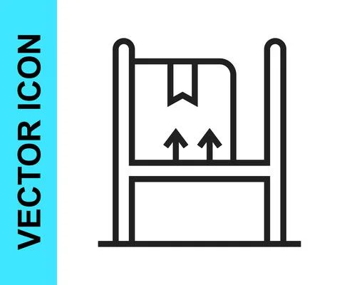 Black line Warehouse interior with boxes on racks icon isolated on white Illustrazione stock