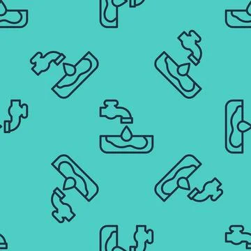 Black line Water problem icon isolated seamless pattern on green background.  Illustrazione stock