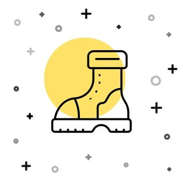 Black line Waterproof rubber boot icon isolated on white background. Gumboots Ilustração Stock