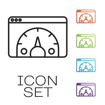 Black line Web analytics information and development website statistic icon Illustrazione stock