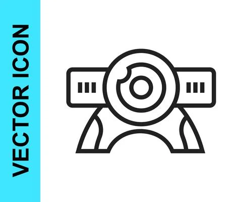 Black line Web camera icon isolated on white background. Chat camera. Webcam 스톡 일러스트