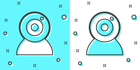 Black line Web camera icon isolated on green and white background. Chat camera Stockillustratie