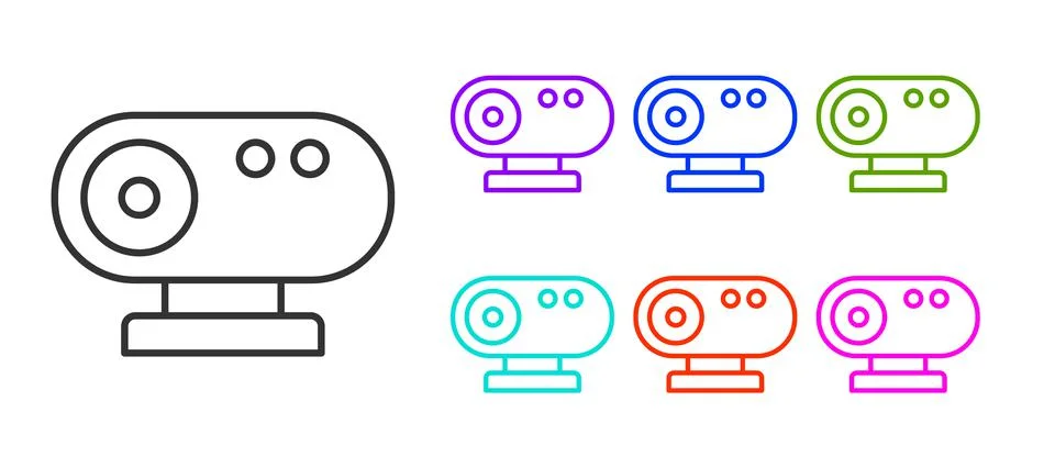 Black line Web camera icon isolated on white background. Chat camera. Webcam Stock Illustration