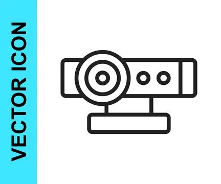 Black line Web camera icon isolated on white background. Chat camera. Webca.. Stock Illustration