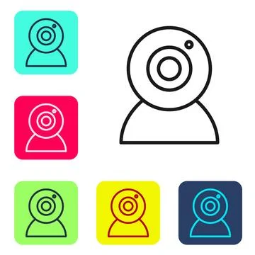 Black line Web camera icon isolated on white background. Chat camera. Webca.. 스톡 일러스트