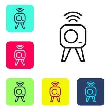Black line Web camera icon isolated on white background. Chat camera. Webca.. 스톡 일러스트