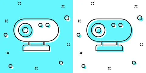 Black line Web camera icon isolated on green and white background. Chat camer 스톡 일러스트