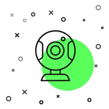Black line Web camera icon isolated on white background. Chat camera. Webca.. Stock Illustration