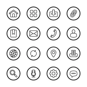 Black line web icon set with circle frame Stock Illustration