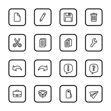 Black line web icon set with rounded rectangle frame Stock Illustration