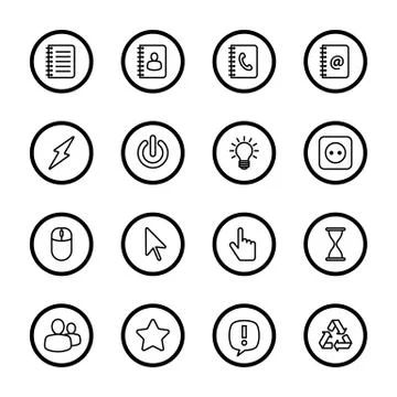 Black line web icon set with circle frame Stock Illustration