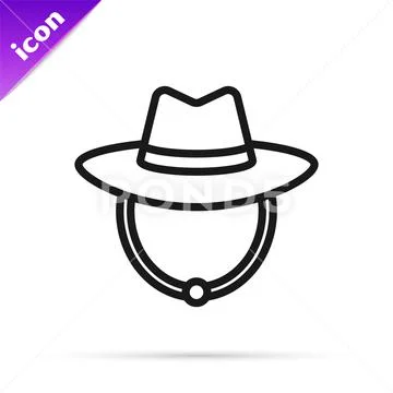 Cowboy Hat Line Icon Isolated On White Stock Illustration