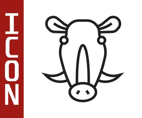 Black line Wild boar head icon isolated on white background. Animal symbol Stock Illustration
