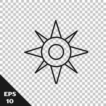 Black line Wind rose icon isolated on transparent background. Compass icon for Stock Illustration