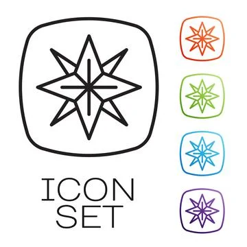 Black line Wind rose icon isolated on white background. Compass icon for trav Stock Illustration