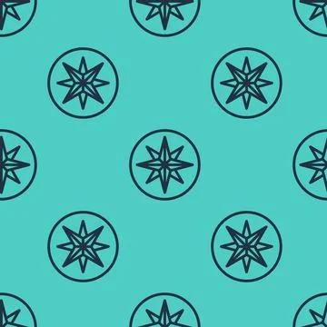 Black line Wind rose icon isolated seamless pattern on green background. Co.. 스톡 일러스트