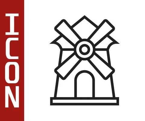 Black line Windmill icon isolated on white background. Vector Stock Illustration