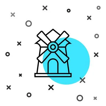 Black line Windmill icon isolated on white background. Random dynamic shapes Stock Illustration