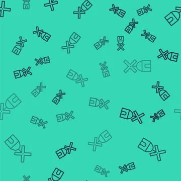 Black line Windmill icon isolated seamless pattern on green background.  Vect Stock Illustration